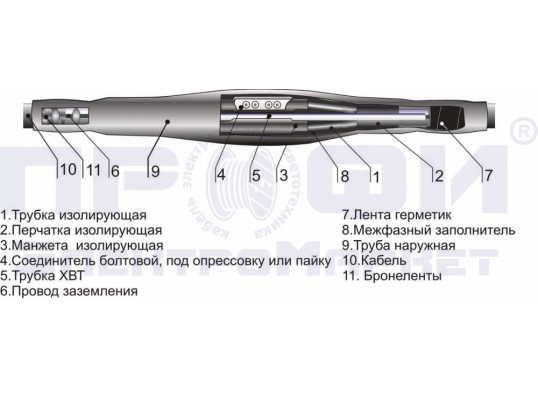 Муфта соединительная 3 СТП-10 (70-120) с соединителями (комбинированный комплект заземления)