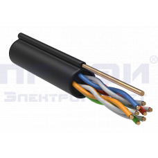 ITK Кабель витая пара U/UTP, кат.5E 4х2х24AWG, LDPE, с металл. тросом 1,2мм, 305м,чёрн.LC3-C5E04-159